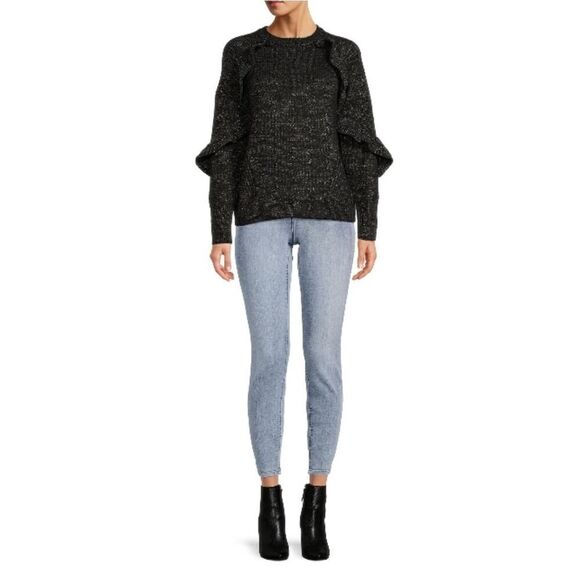 Women's Shimmering Ruffle Sweater Top Shirt Size L - Picture 3 of 5